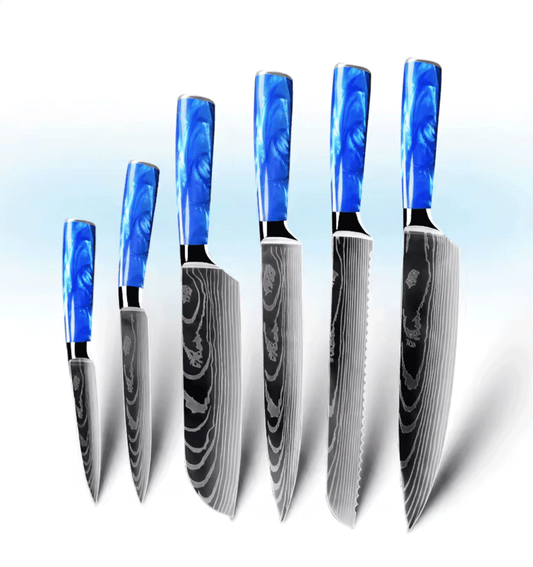 Japanisch inspiriertes 6er-Premium Messer-Set mit Damast-Muster