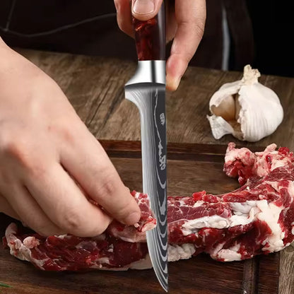 Japanisch inspiriertes 8er-Premium Messer-Set mit Damast-Muster